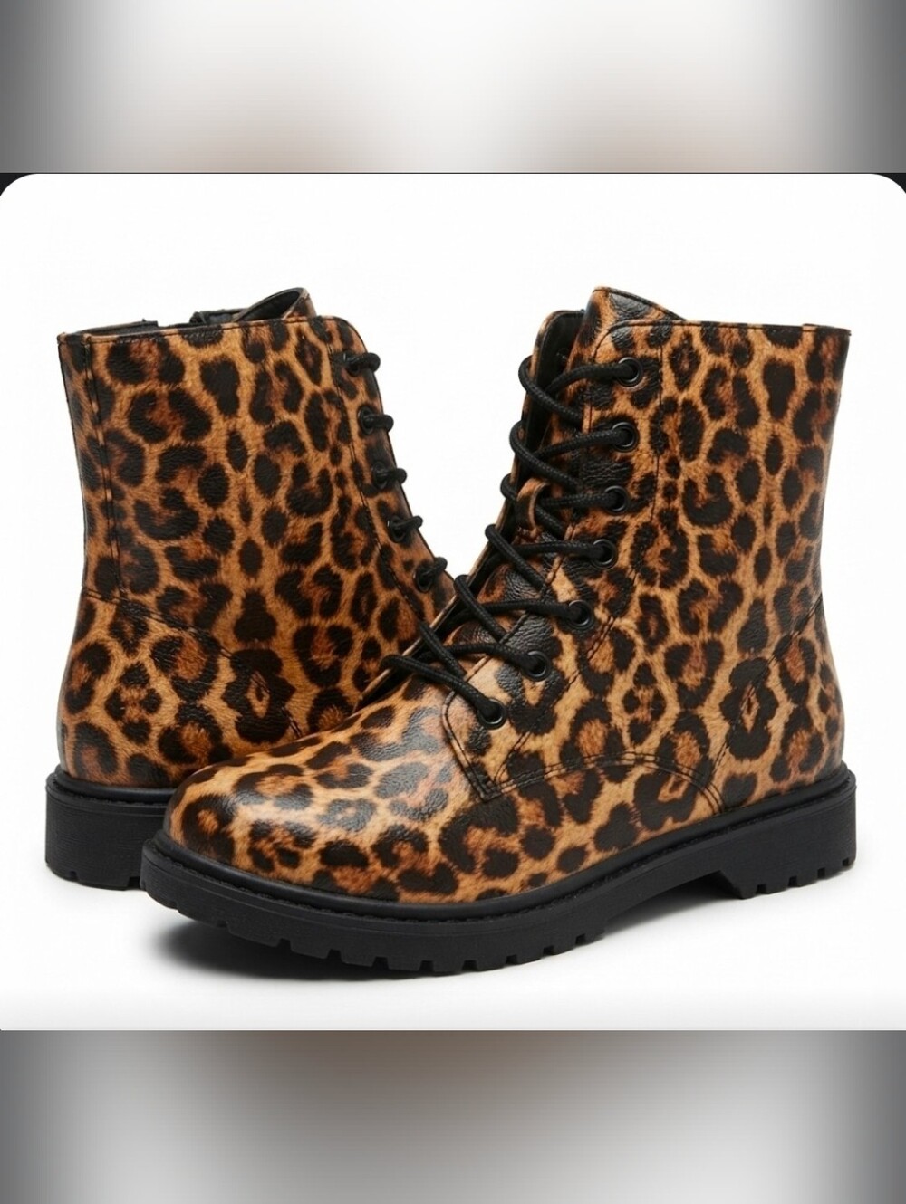 New Torrid Leopard Pu Chunky Combat Boots - Size 11